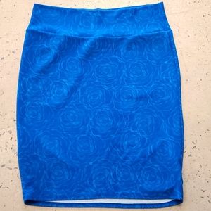 Lularoe bright blue rose print elastic skirt size 2xl